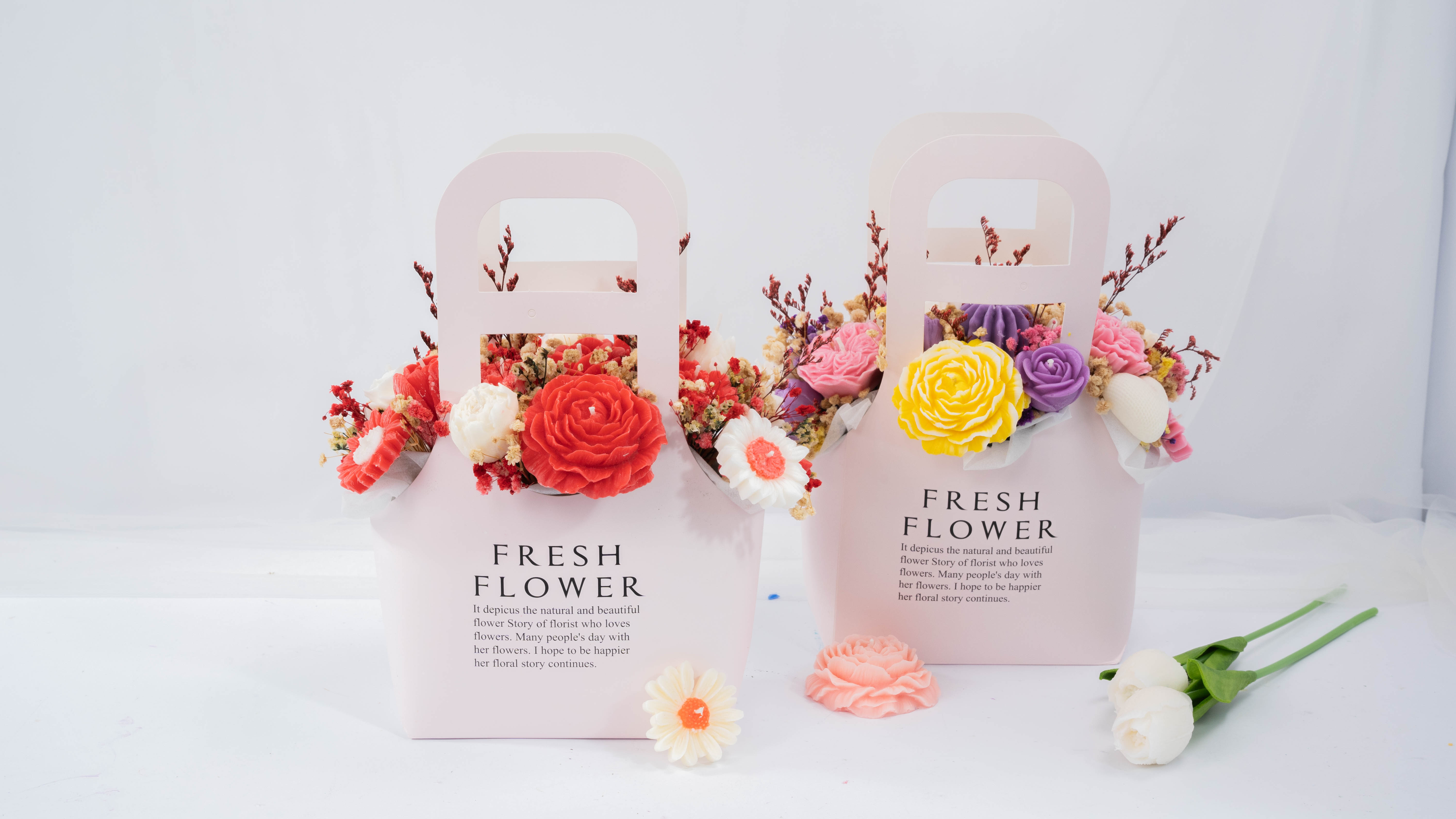 Giỏ Hoa Nến thơm Fresh 500g Handmade nhà JN Candle