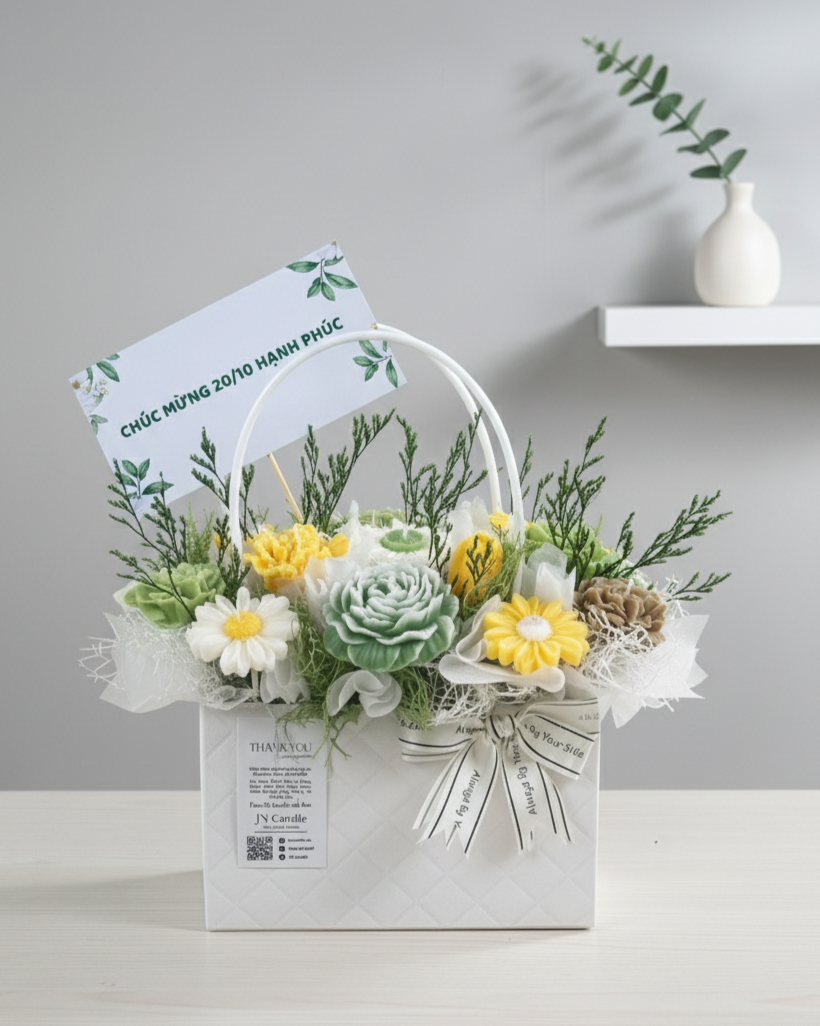 Giỏ Hoa Nến Thơm Handmade JUST JN CANDLE - Quà Cho Người Thân Yêu, Bạn Bè & Đồng Nghiệp 44 Gemini Generated Image 83g48w83g48w83g4