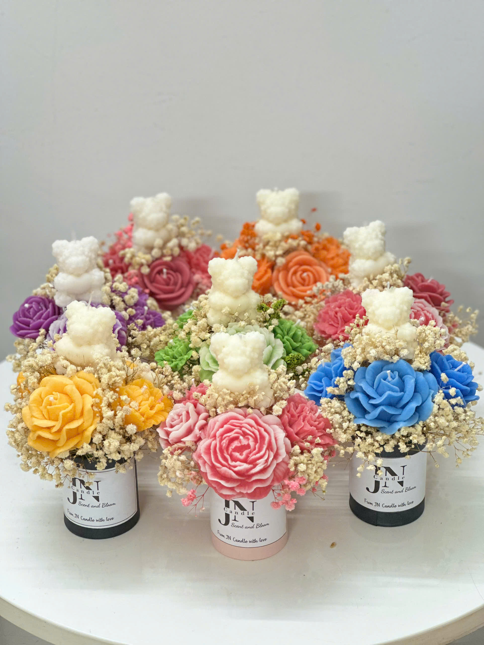 BÌNH HOA NẾN THƠM ĐỂ BÀN CÓ GẤU - JN CANDLE - NHỎ XINH, THƠM NGÁT